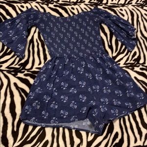 Dark blue, floral shorts romper with bell sleeves